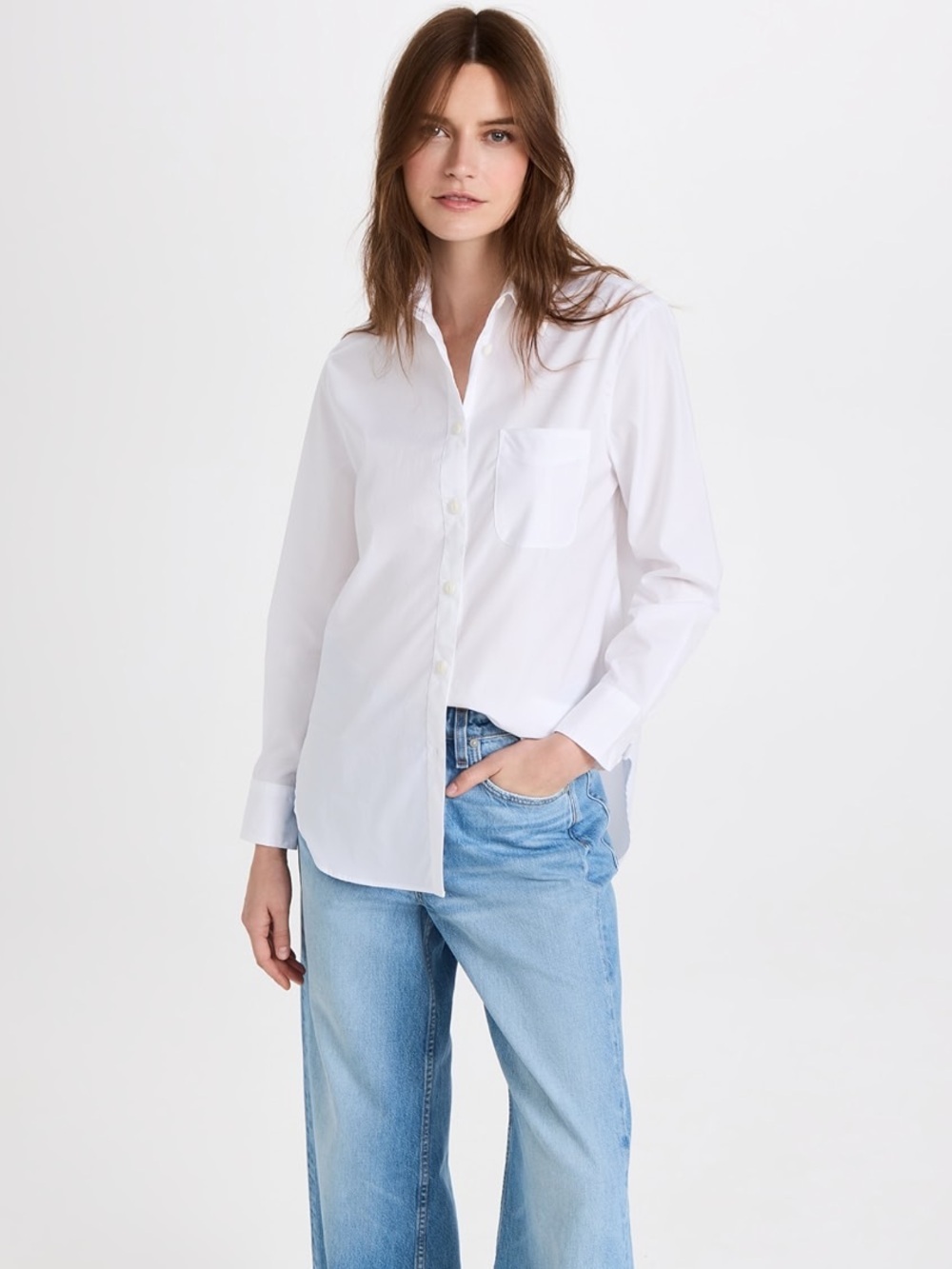 Rag & Bone White ICONS Maxine Cotton Poplin Button-Down Shirt - Medium